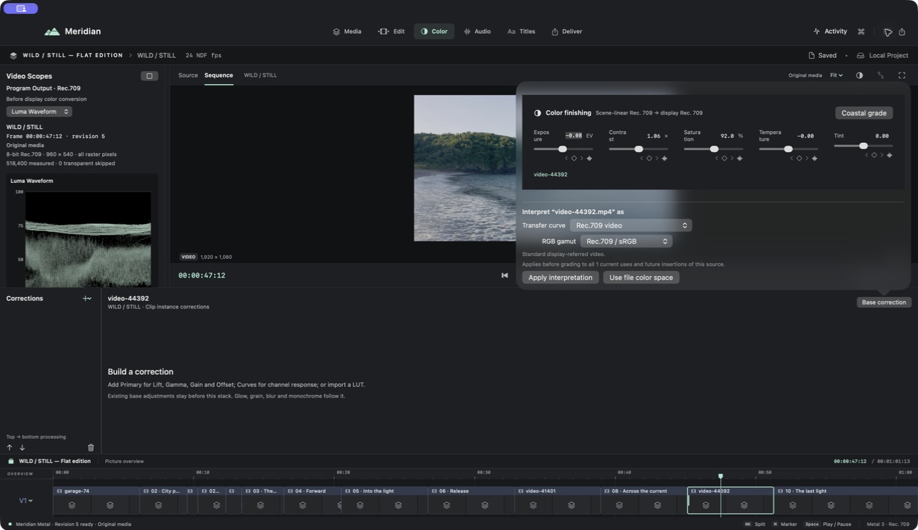 Color controls and measured waveform